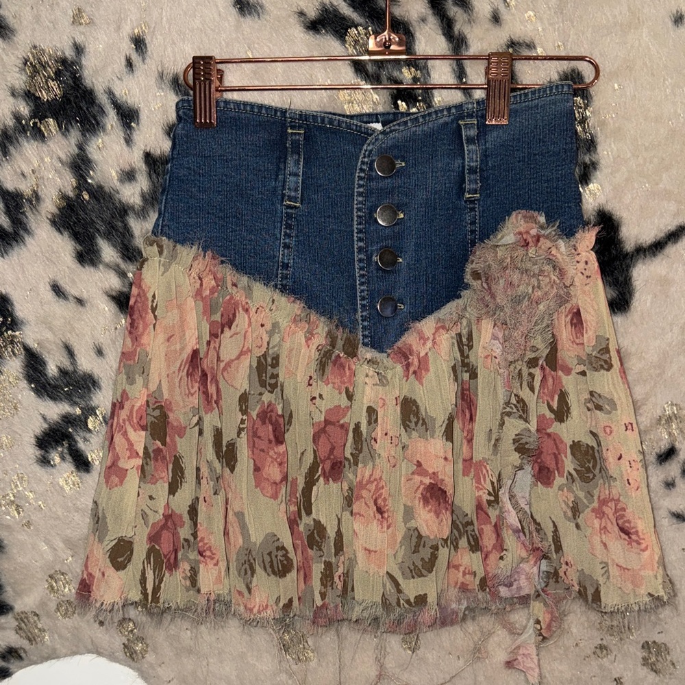 Kimchi Blue Asymmetrical Denim and Floral Skirt